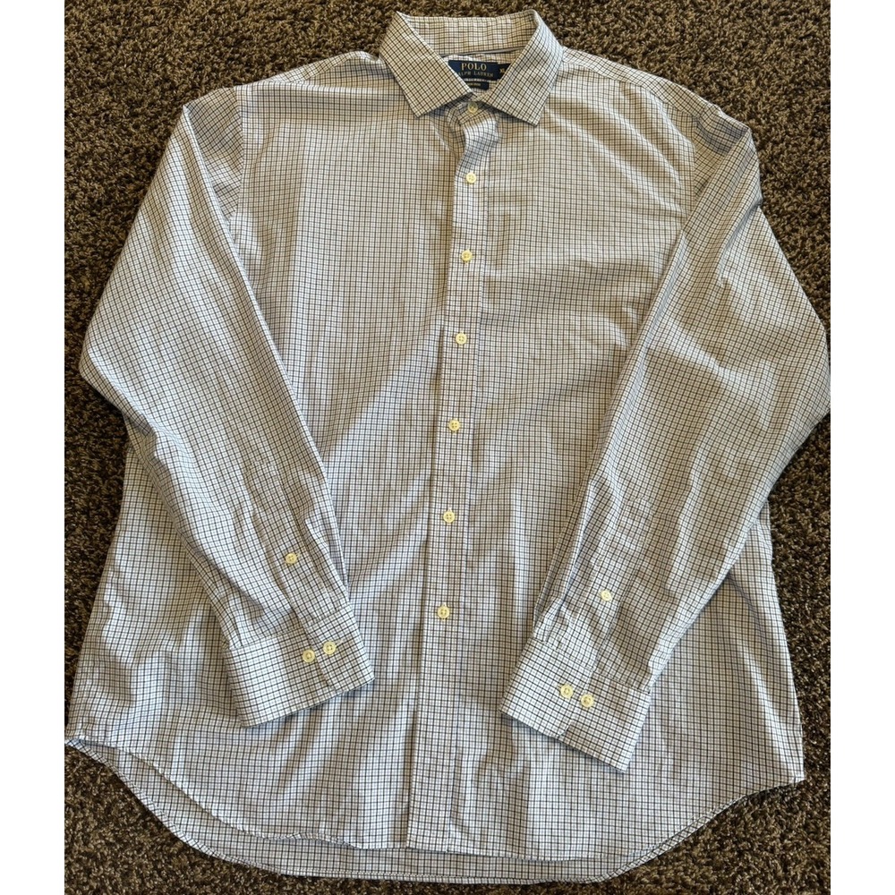 Ralph Lauren Mens Blue Check Classic Fit Button Down Long Sleeve Shirt Size XL